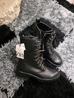 Zara Black Lace-Up Platform Combat Boots